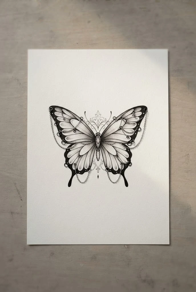 Hand-Embellished Pierced Butterfly — tattoo butterfly design style outfit