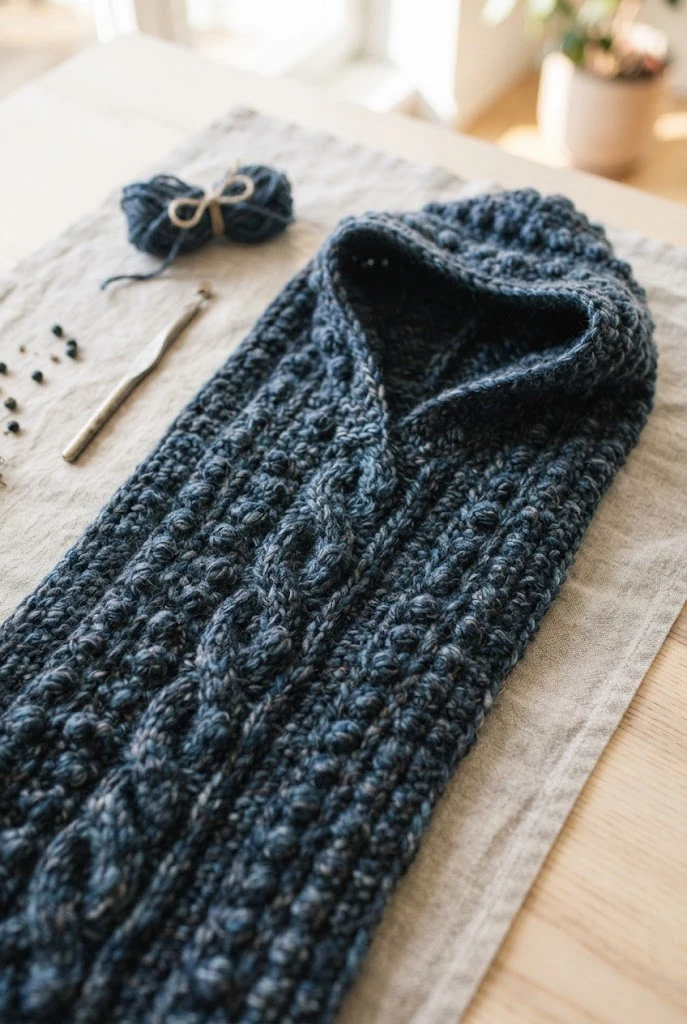 Midnight Wanderer Hooded Scarf — thick crochet ideas style outfit