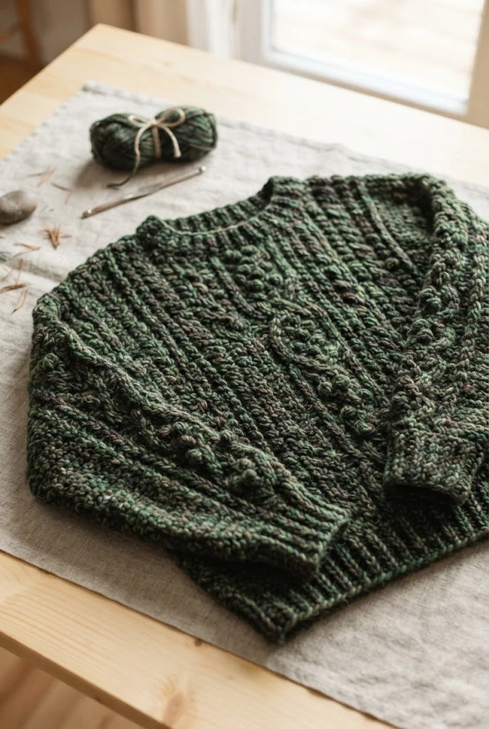 Alpine Forest Textured Pullover — thick crochet ideas style outfit