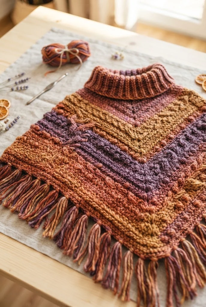 Sunset Horizon Heavyweight Poncho — thick crochet ideas style outfit