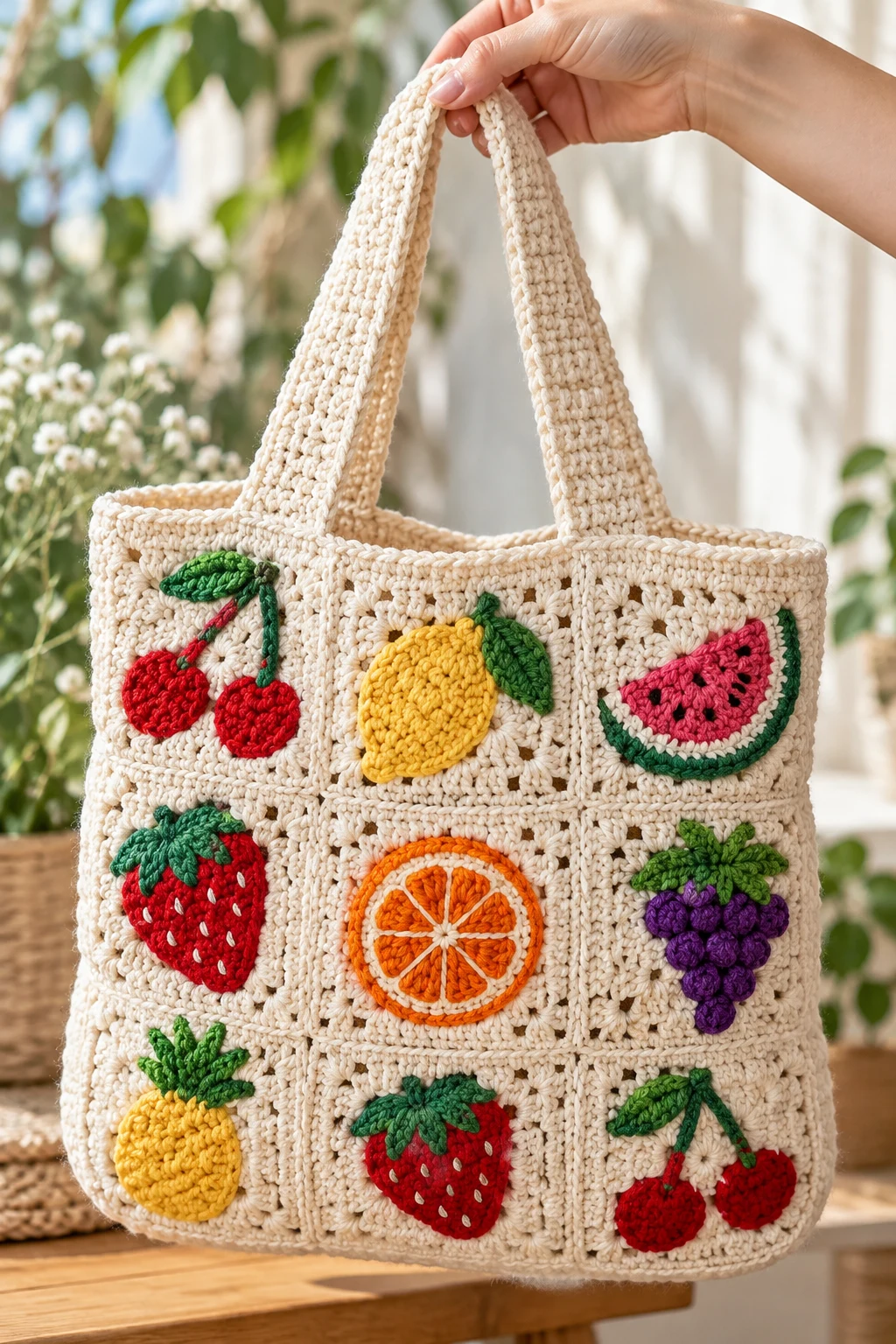 Crochet Tote Bags with Fruit Motifs — trending crochet ideas style outfit