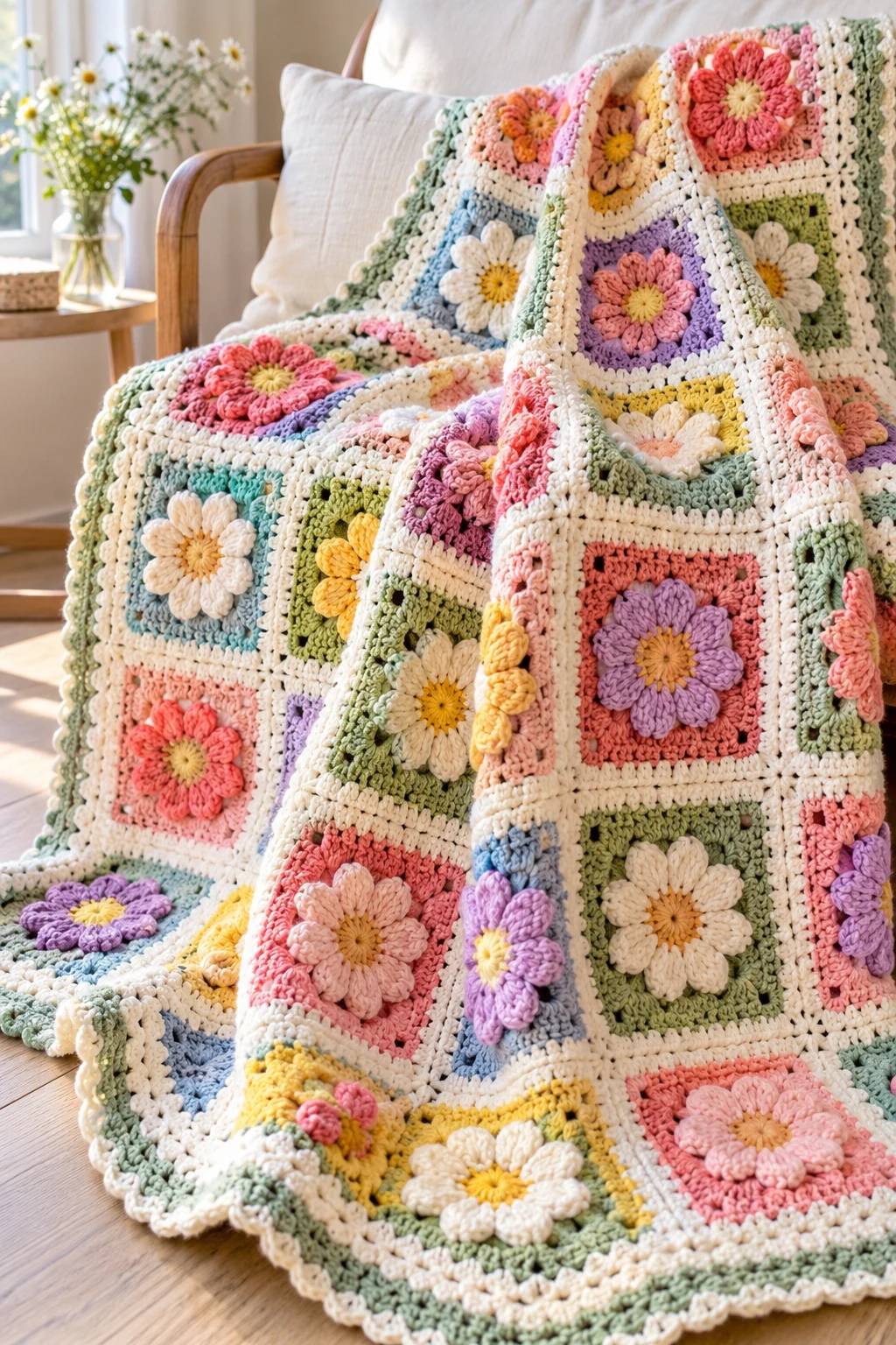 Crochet Flower Granny Square Blankets — trending crochet ideas style outfit