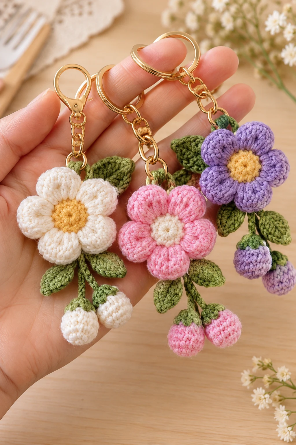 Mini Crochet Flower Keychains — trending crochet ideas style outfit