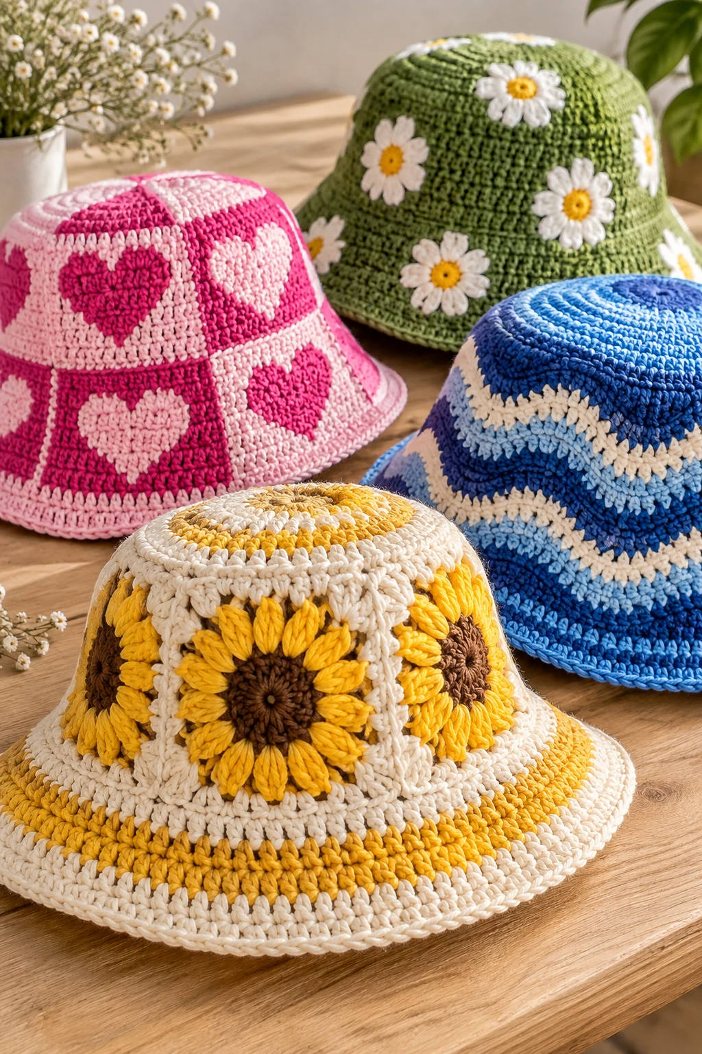 Crochet Bucket Hats in Bold Colors — trending crochet ideas style outfit