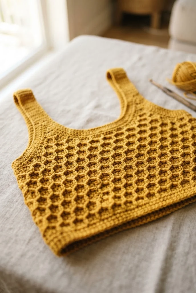 Golden Honeycomb Crop Top — trendy crochet sweater pattern
