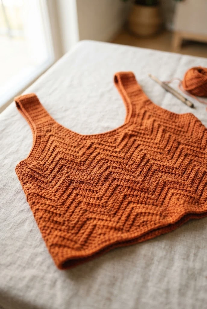 Rust Orange Chevron Crop Top — trendy crochet sweater pattern