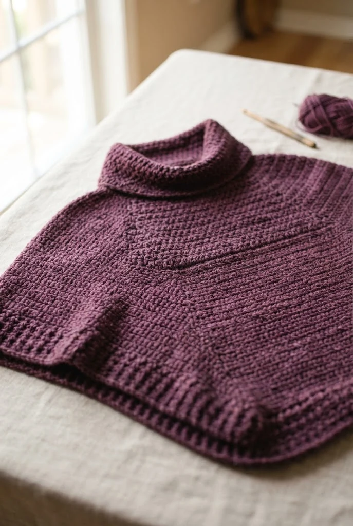 Deep Plum Cowl-Neck Poncho Top — trendy crochet sweater pattern