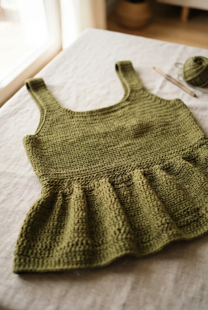 Olive Green Peplum Blouse — trendy crochet sweater pattern