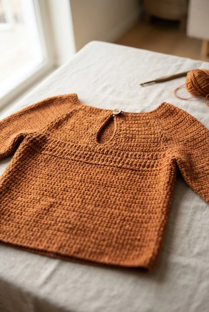 Spice-Colored Keyhole Back Top — trendy crochet sweater pattern