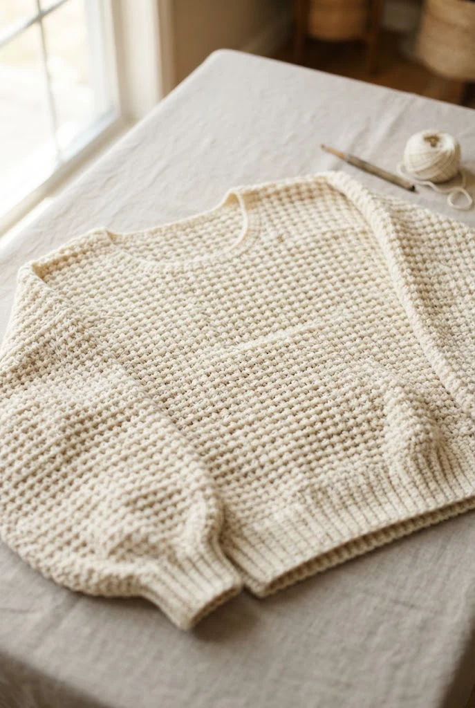 Cream Thermal-Stitch Oversized Top — trendy crochet sweater pattern