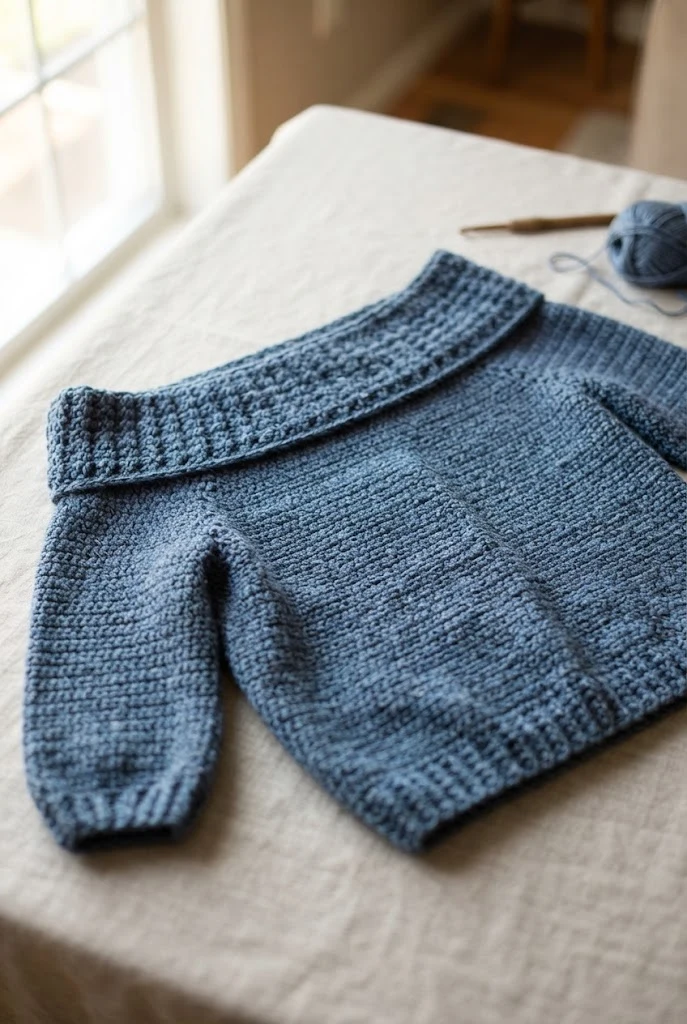 Slate Blue Slouchy Off-Shoulder Top — trendy crochet sweater pattern