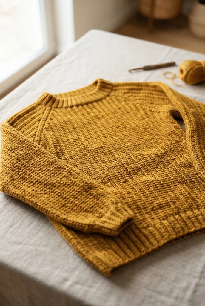 Autumn Gold Fisherman’s Rib Pullover — trendy crochet sweater pattern