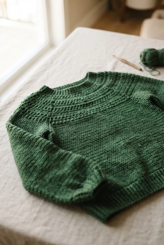 Forest Green Sagebrush Pullover — trendy crochet sweater pattern