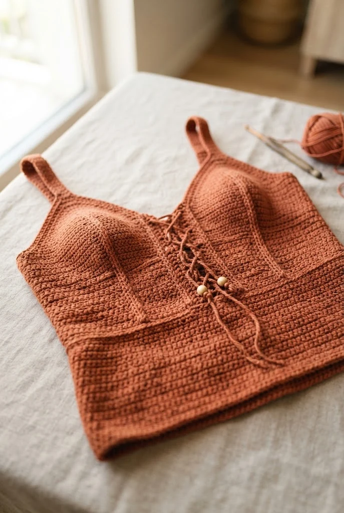 Terracotta Corset-Style Cami — trendy crochet sweater pattern