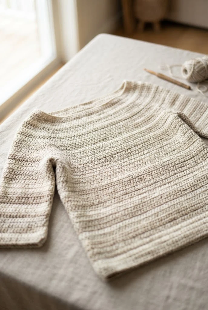 Oatmeal Striped Boatneck Top — trendy crochet sweater pattern