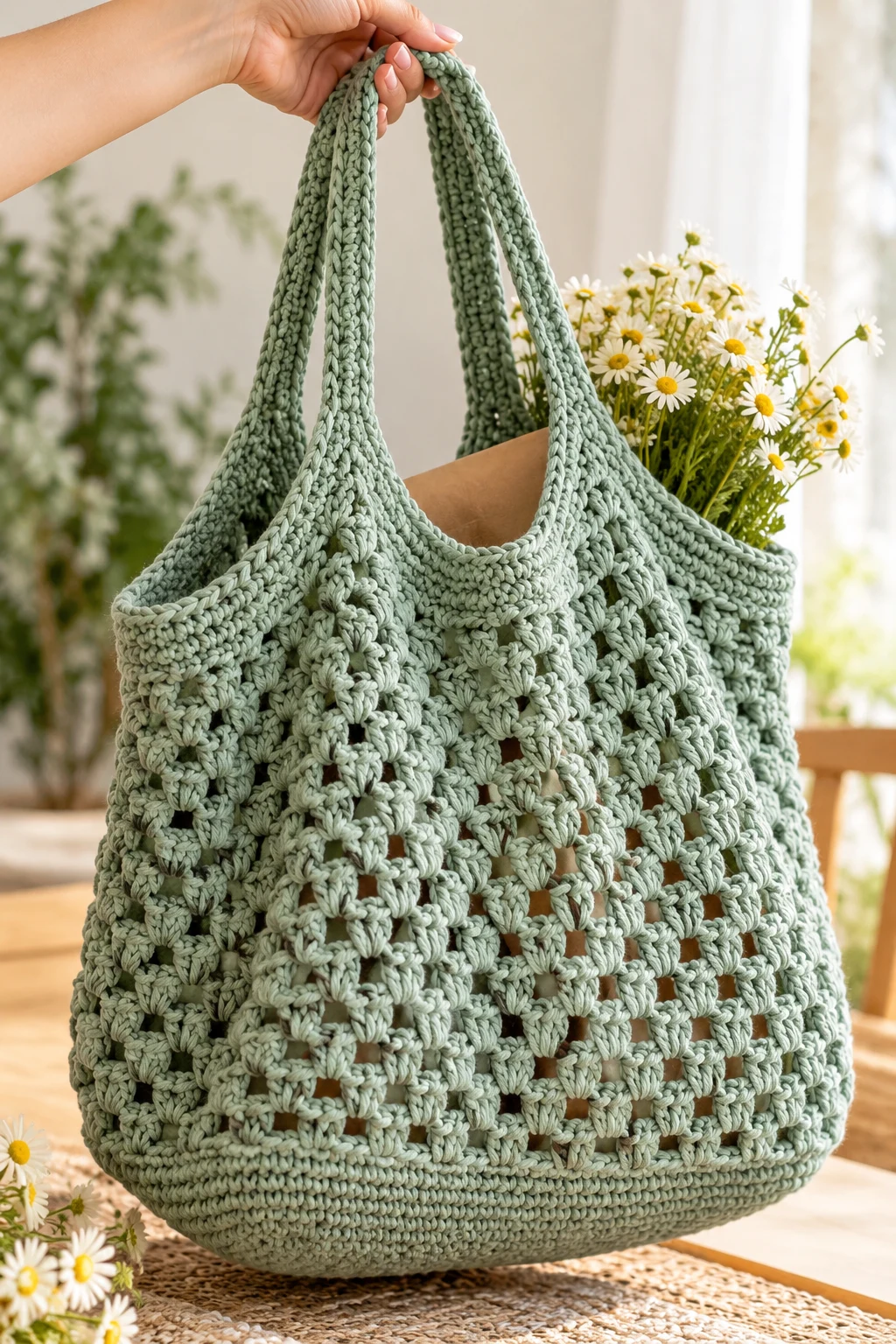 Modern Knitted Market Tote Bag — tricot facile style outfit