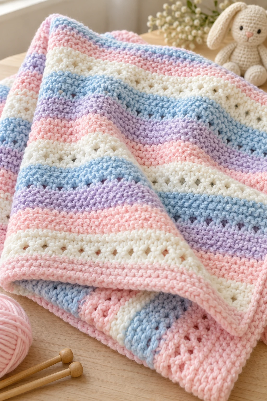 Easy Knitted Baby Blanket in Pastel Colors — tricot facile style outfit