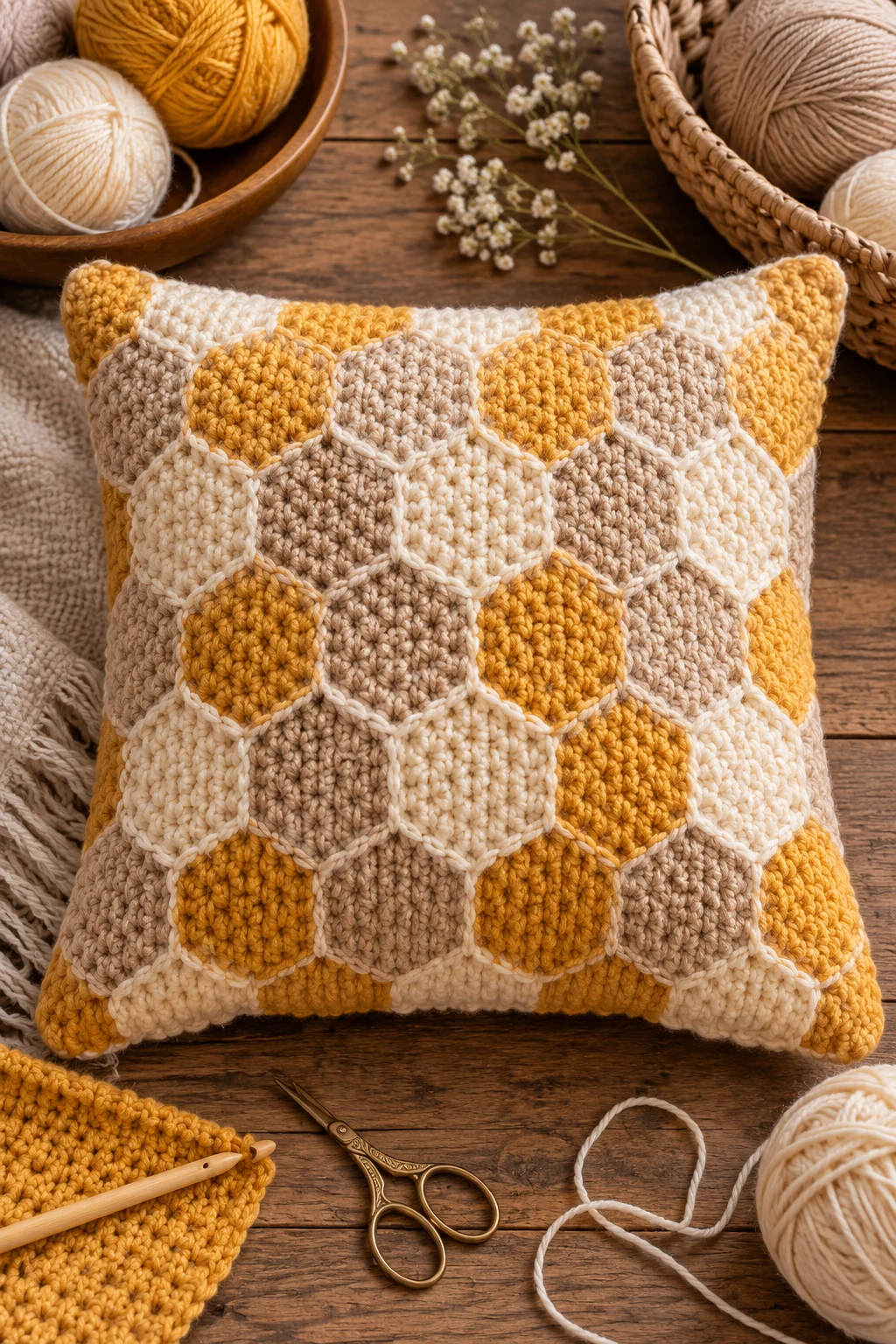Honeycomb Texture Pillow — tunisian crochet style outfit