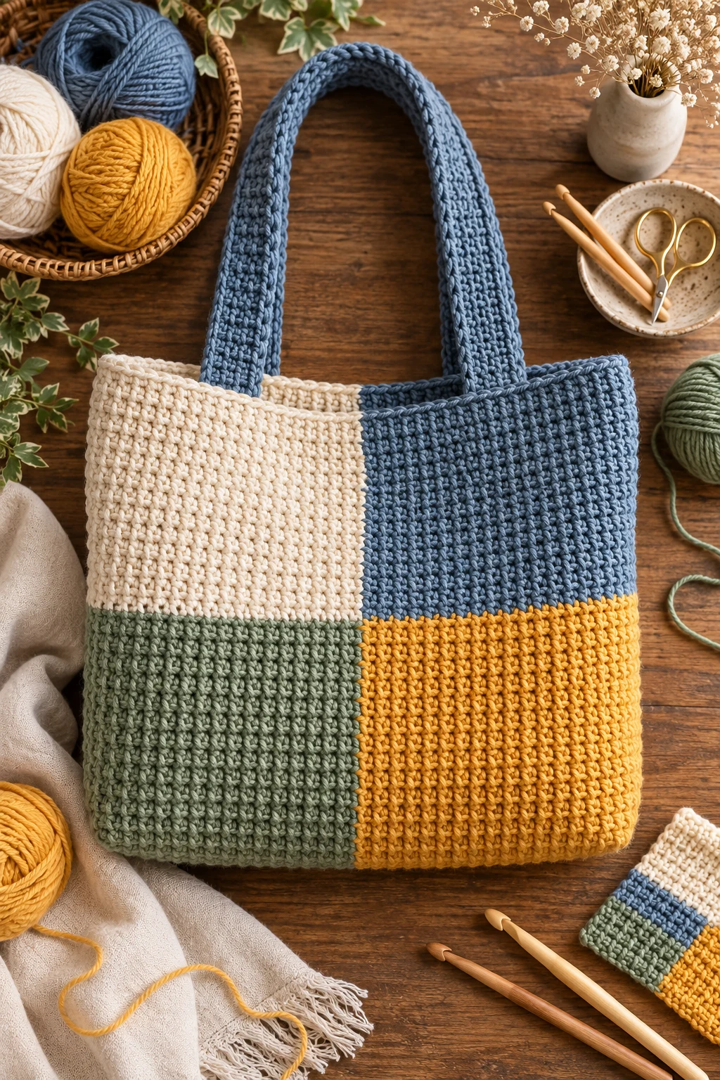 Color-Block Tunisian Crochet Tote — tunisian crochet style outfit