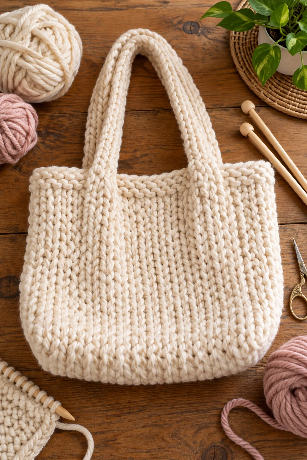 Chunky Knitted Tote Bag — tuto tricot style outfit