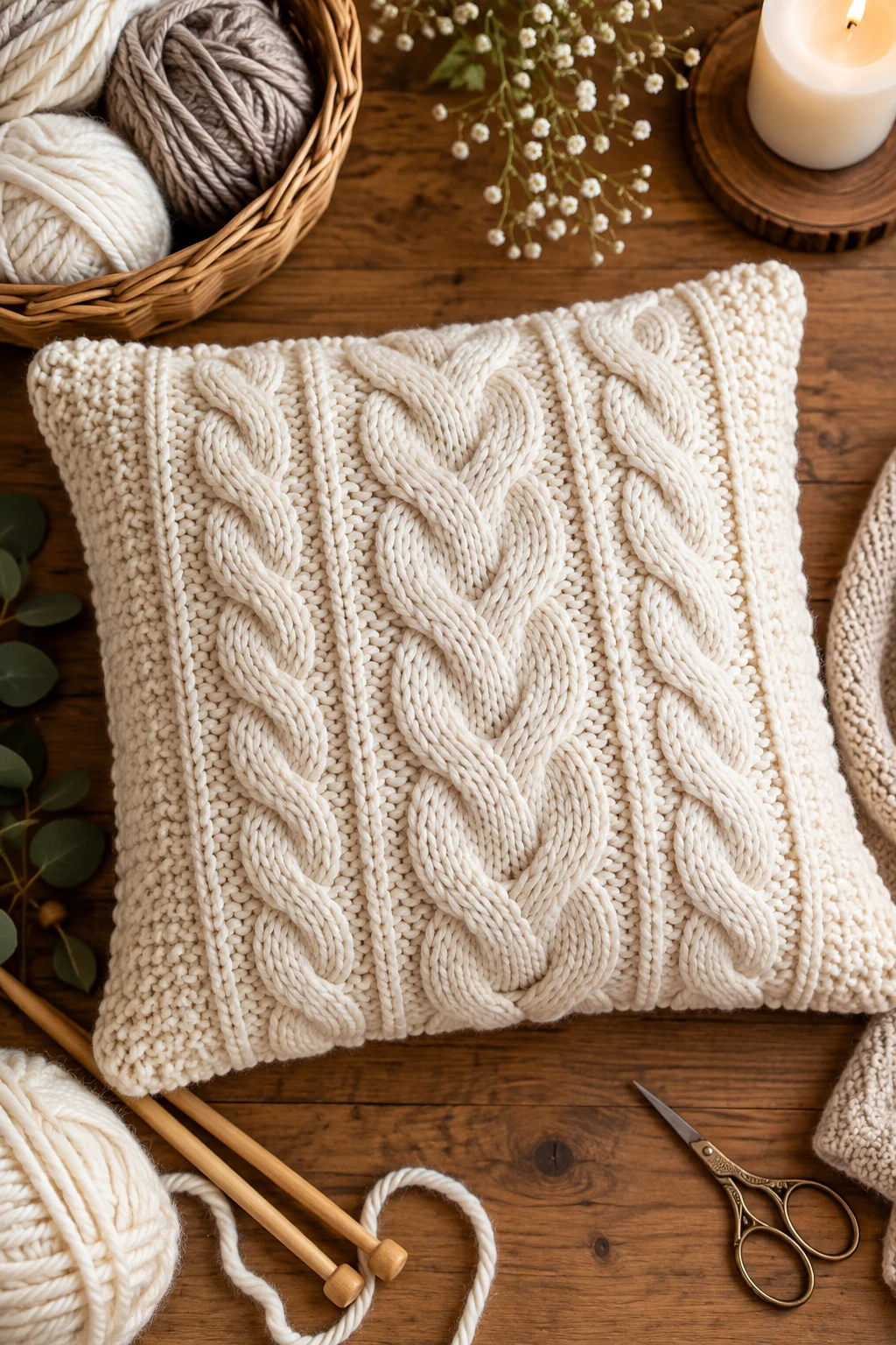 Cable-Knit Cushion Cover — tuto tricot style outfit