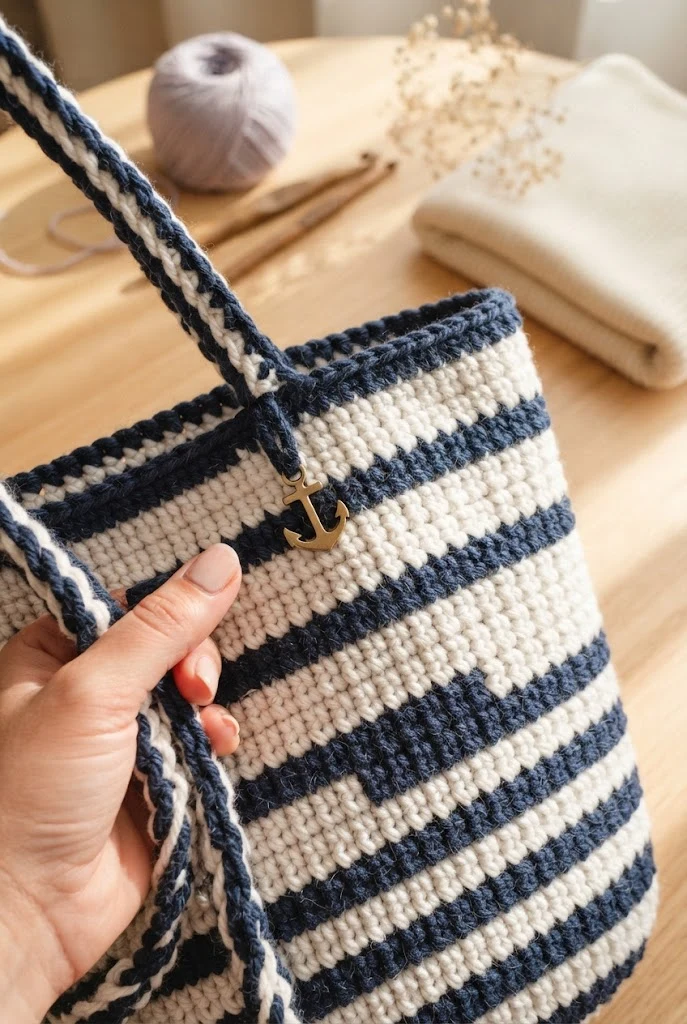 The Chic Striped Sailor Tote — tutorial crochet bag
