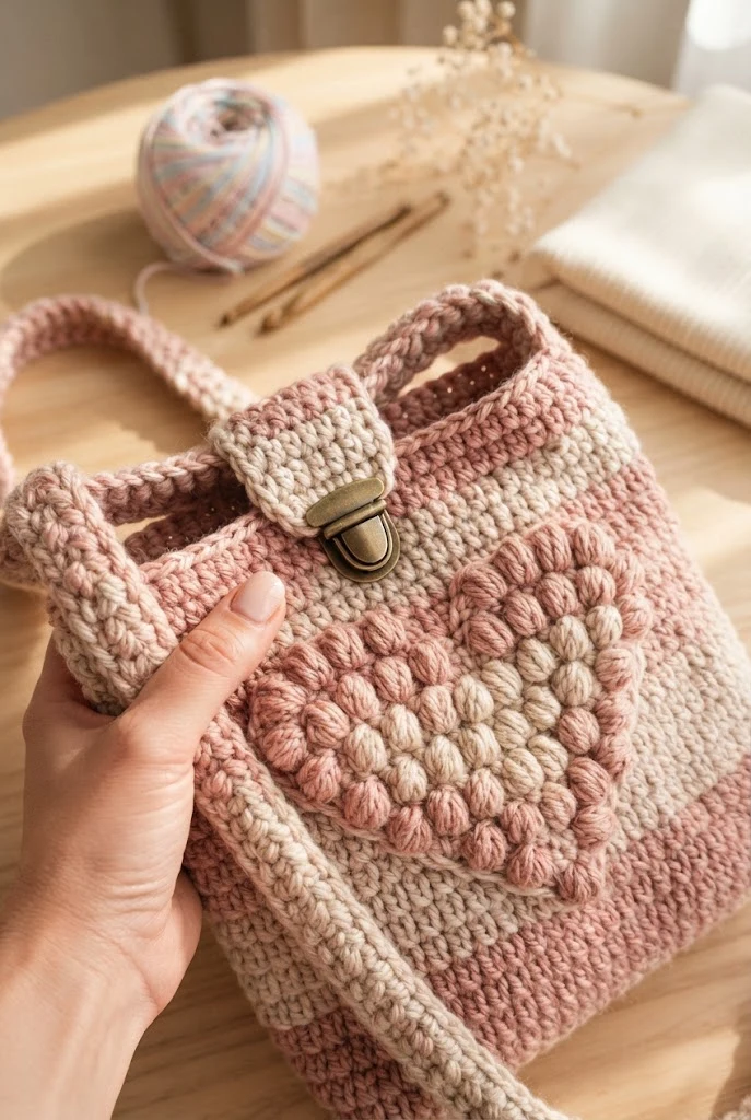 The Textured Bobble Heart Bag — tutorial crochet bag