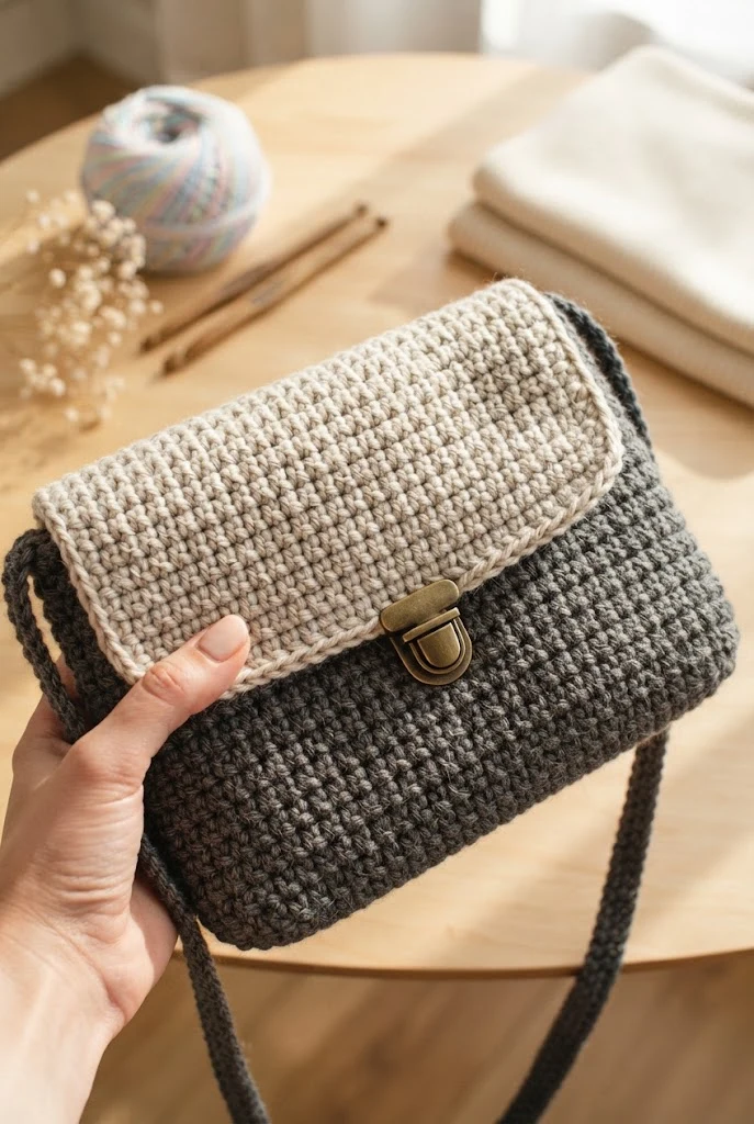 The Two-Tone Modern Flap Crossbody — tutorial crochet bag