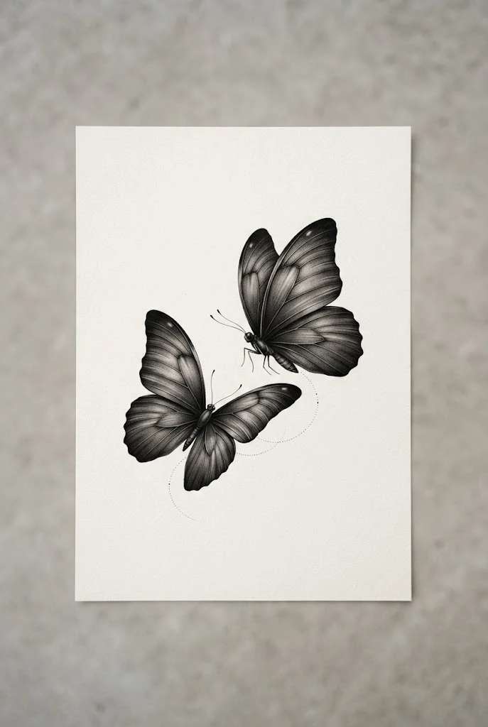 Monochromatic Black and Grey Realism — two butterfly tattoo style outfit