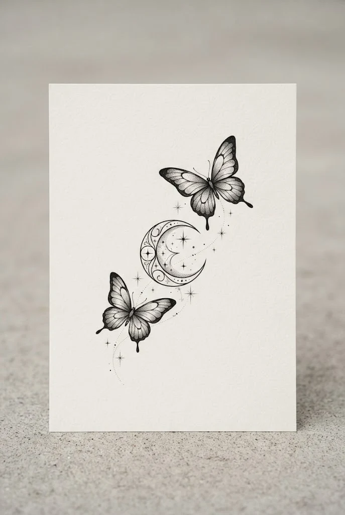 Celestial Moon and Butterfly Pairing — two butterfly tattoo style outfit