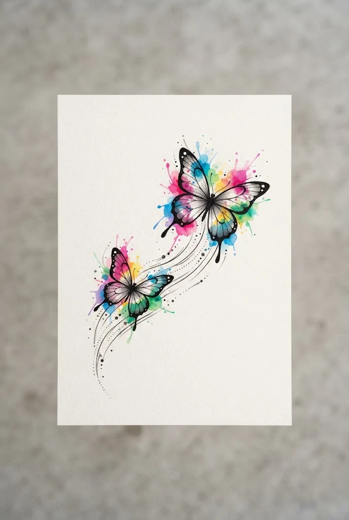 Vibrant Watercolor Splash Pair — two butterfly tattoo style outfit