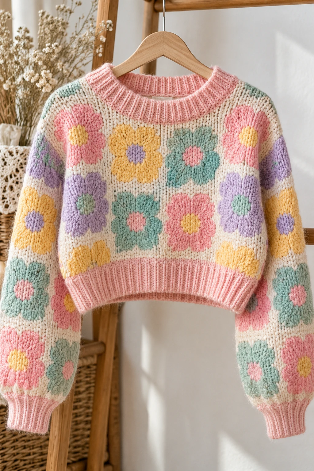 The Pastel 1960s Cropped Sweater — vintage knitted sweaters