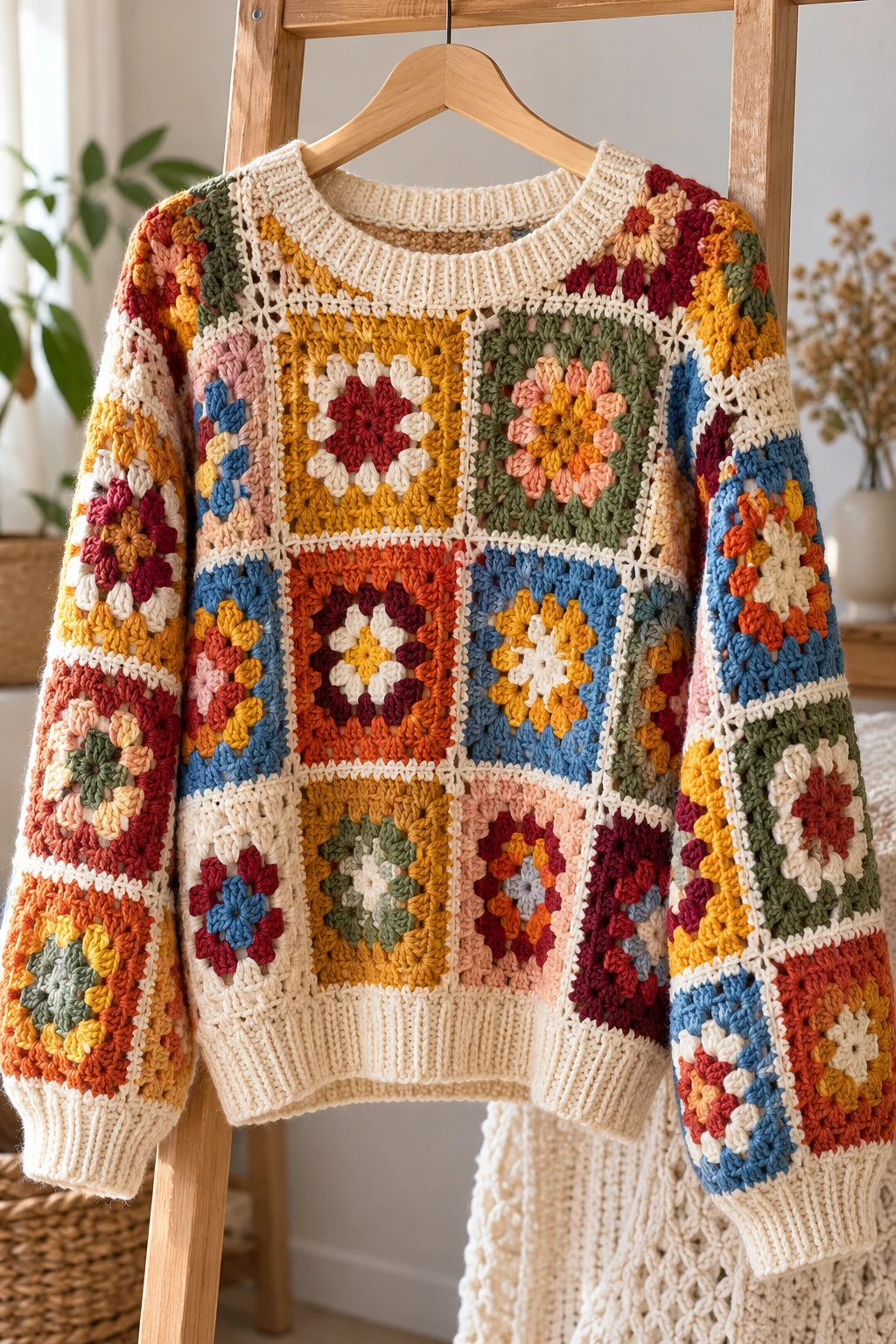 The 1970s Granny-Inspired Patchwork Sweater — vintage knitted sweaters