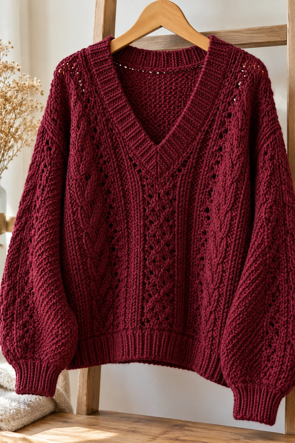 The Elegant Burgundy Vintage V-Neck Sweater — vintage knitted sweaters