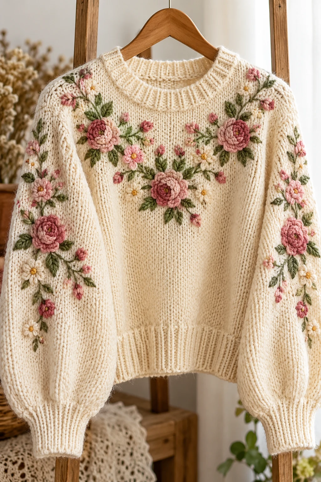 The Romantic 1950s Floral Embroidered Sweater — vintage knitted sweaters
