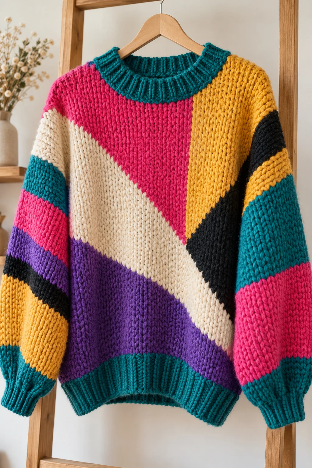 The Oversized 1980s Color-Block Sweater — vintage knitted sweaters