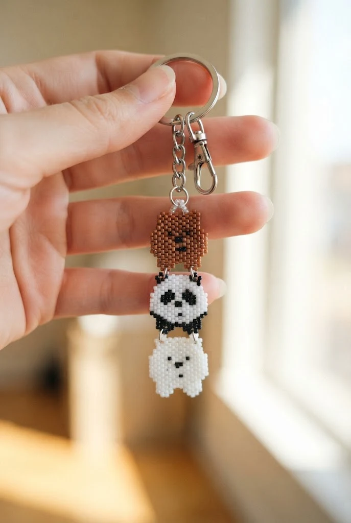 Beaded Brick Stitch Bear Charms — we bare bears keychains style outfit