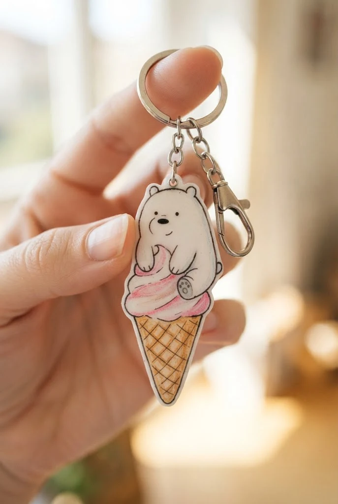Shrink Plastic Polar Bear Ice Cream Cone Charm — we bare bears keychains style outfit