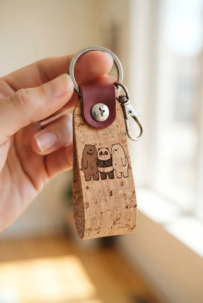 Laser-Engraved Cork Leather Key fobs — we bare bears keychains style outfit
