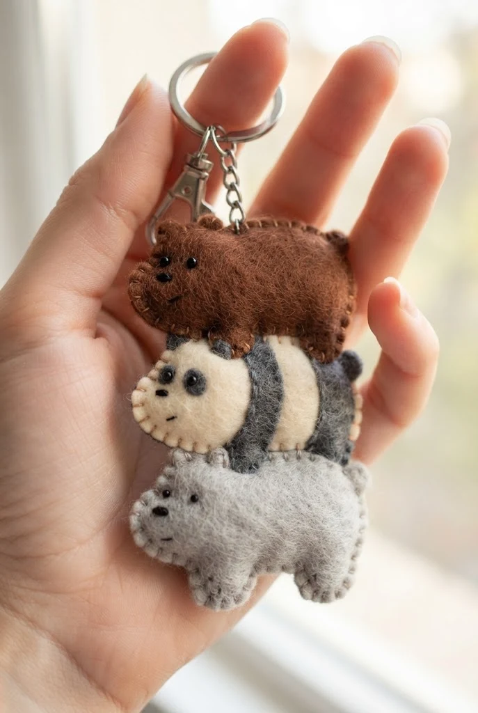 Minimalist Felt Stitched Bear Silhouettes — we bare bears keychains style outfit