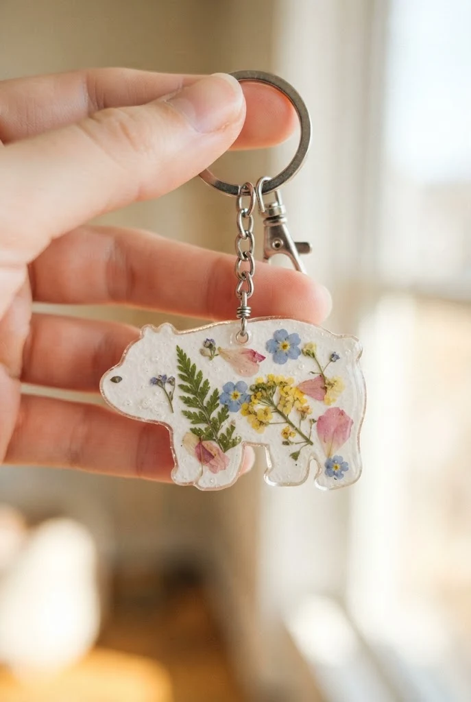 Resin-Coated Pressed Flower Bear Silhouettes — we bare bears keychains style outfit