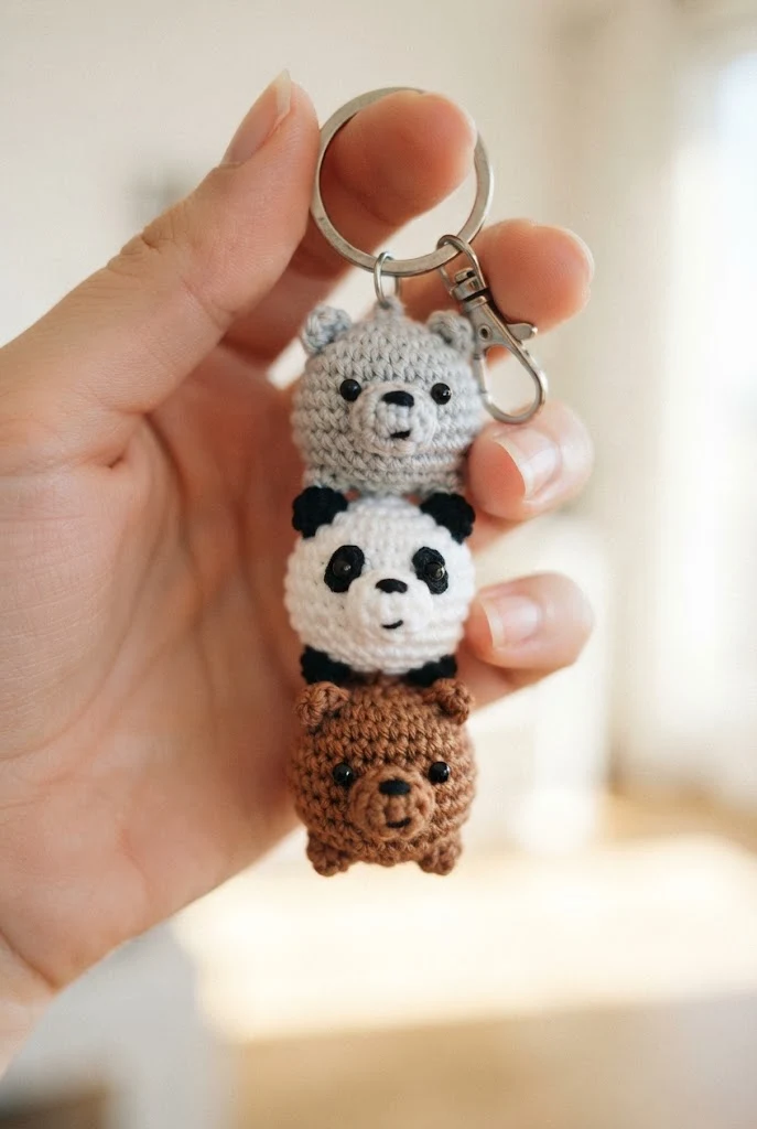 Mini Amigurumi Crochet Bear Stack — we bare bears keychains style outfit