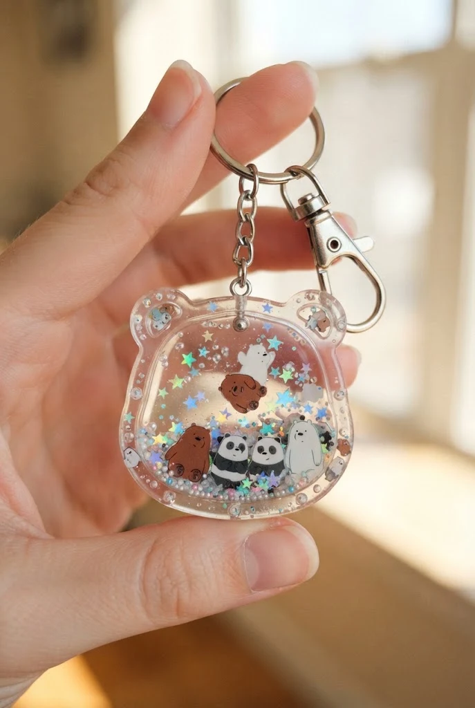 Resin Shaker Oil Charms with Floating Glitter — we bare bears keychains style outfit