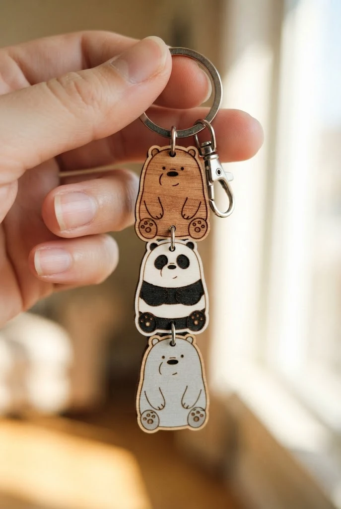 Laser-Cut Wooden Engraved Charms — we bare bears keychains style outfit