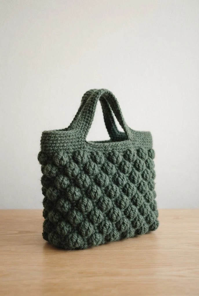 Quilted Puff Stitch Bag — winter crochet bag style outfit