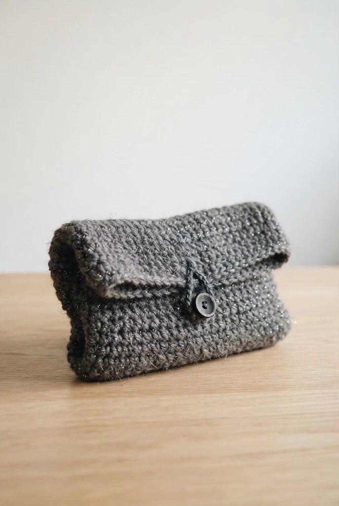 Foldover Clutch with Metallic Thread — winter crochet bag style outfit