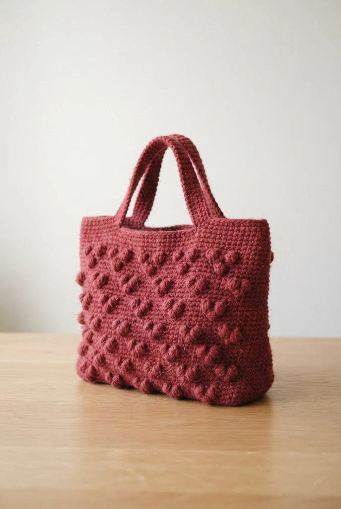Bobble Stitch Heart Handbag — winter crochet bag style outfit