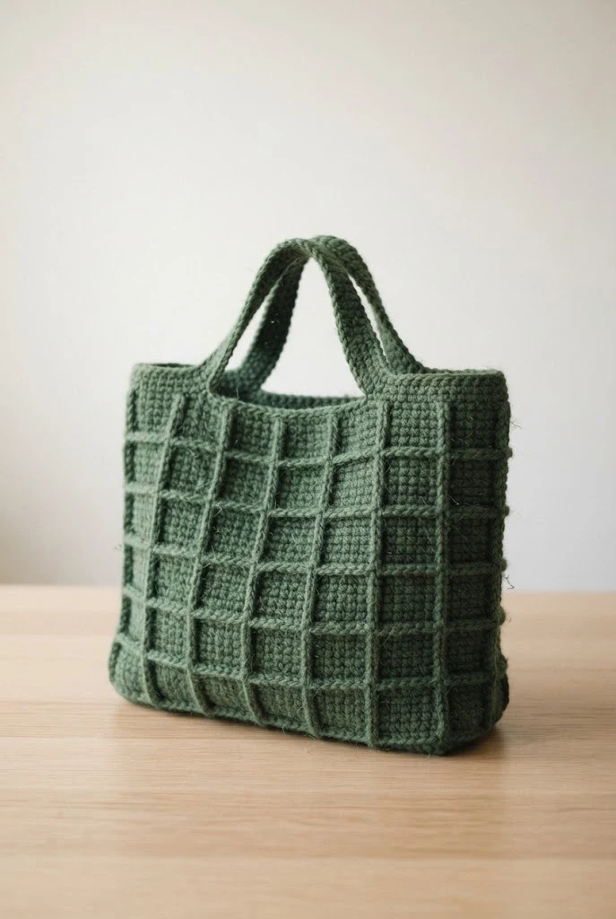 Structural Grid Tote — winter crochet bag style outfit