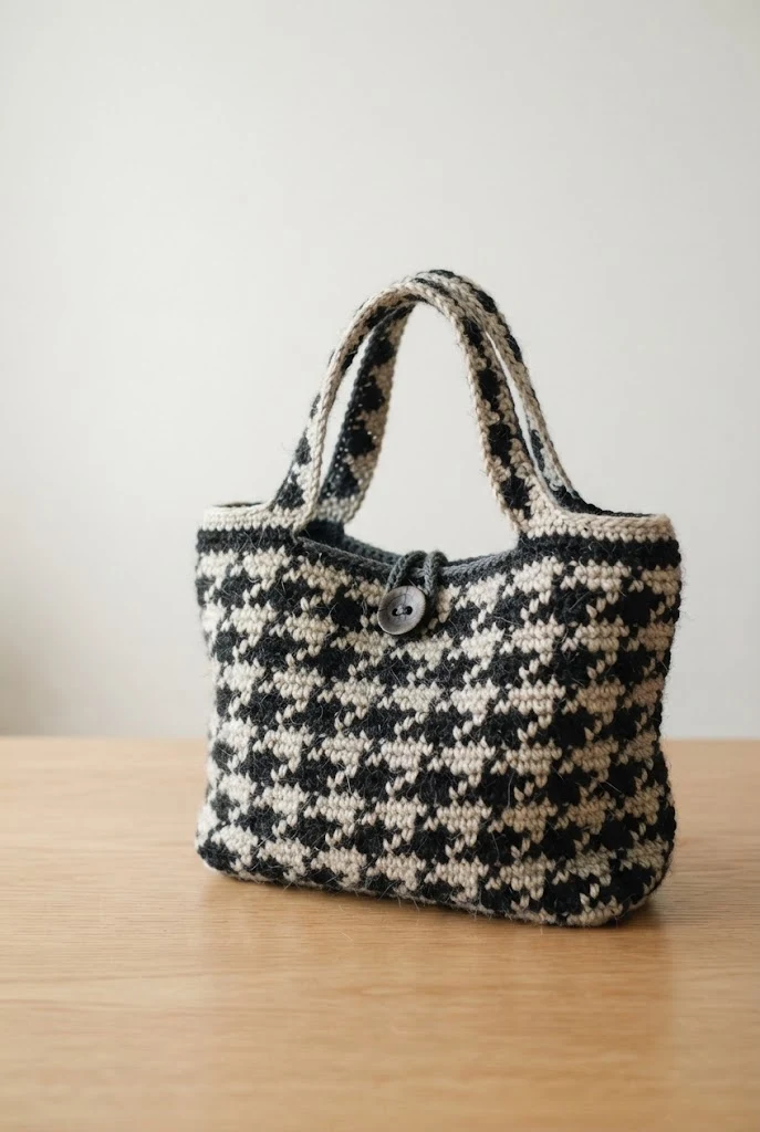 Houndstooth Classic Handbag — winter crochet bag style outfit