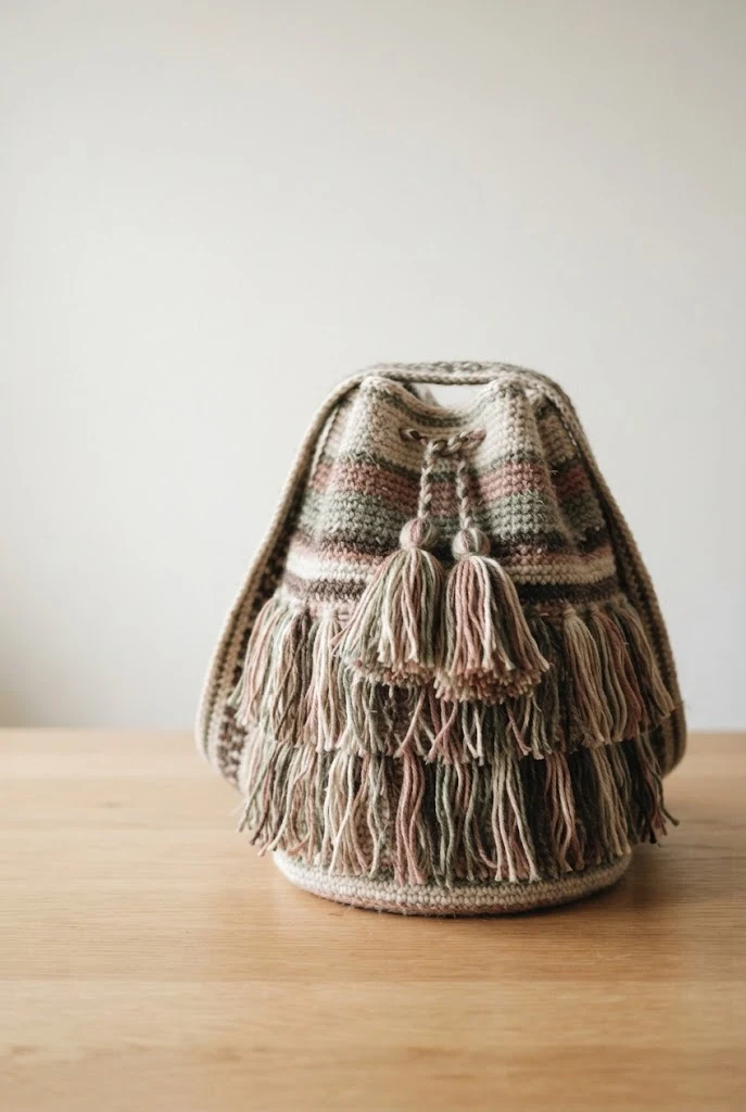 Fringe Boho Bucket Bag — winter crochet bag style outfit